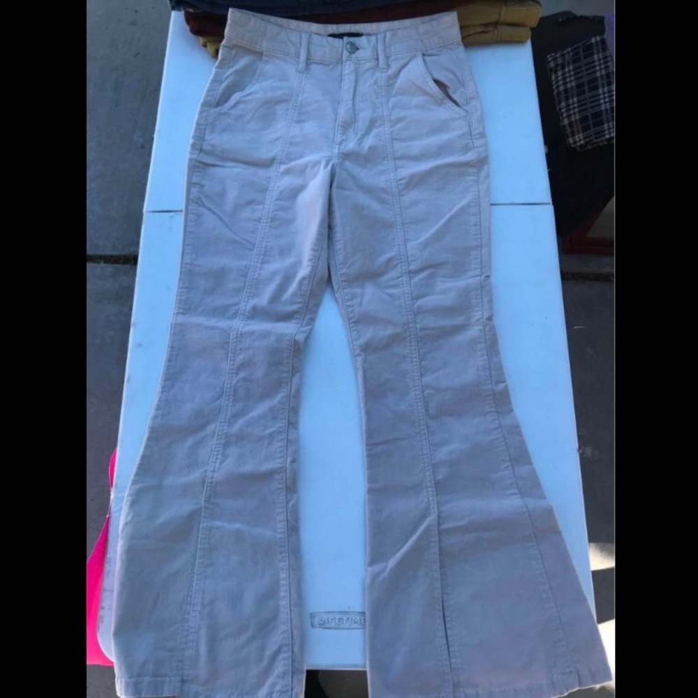 Tan Flare Wide Leg Jeans with Lightweight Fabric